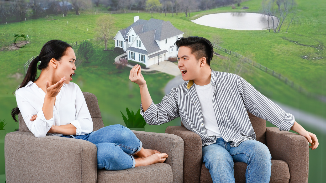 A tense family discussion over an inherited property, symbolizing the risk of probate-related conflicts.